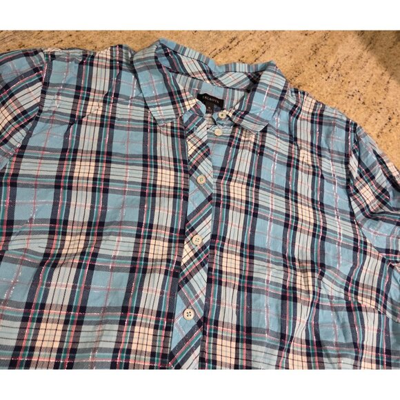 Talbots Womens Size XL Blue Plaid Button Up Shirt Metallic Thread - Picture 8 of 13